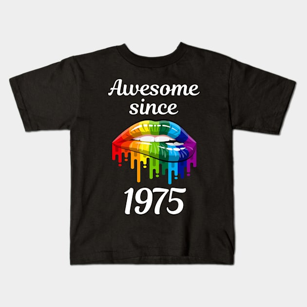 Rainbow Lips Year 1975 Kids T-Shirt by rosenbaumquinton52